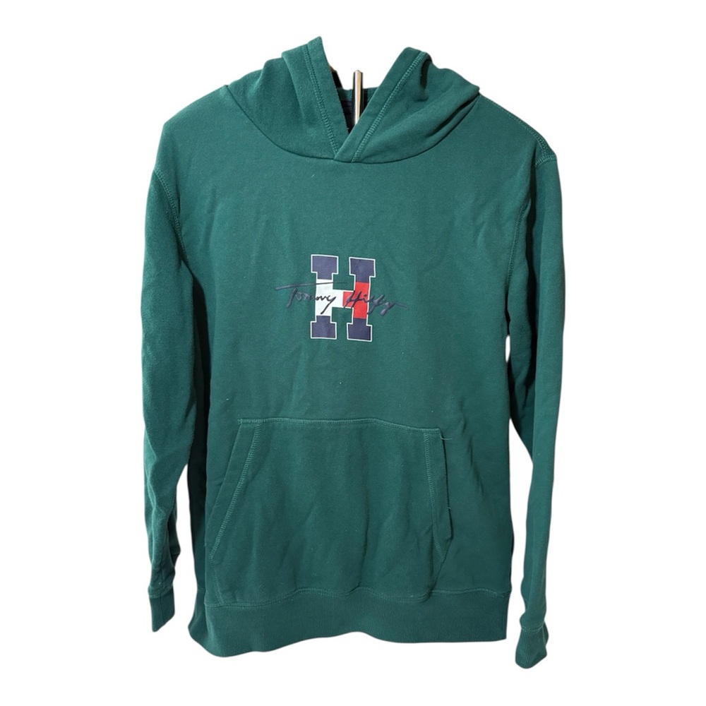 Tommy Hilfiger Hoodie Boys XL Green Logo Pullover Youth 18 20 - Picture 2 of 6